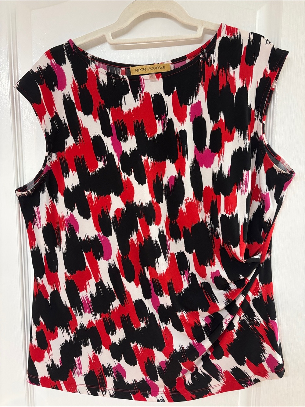 Nipon Boutique Red Black Pink Abstract Brushstroke Sleeveless Tank